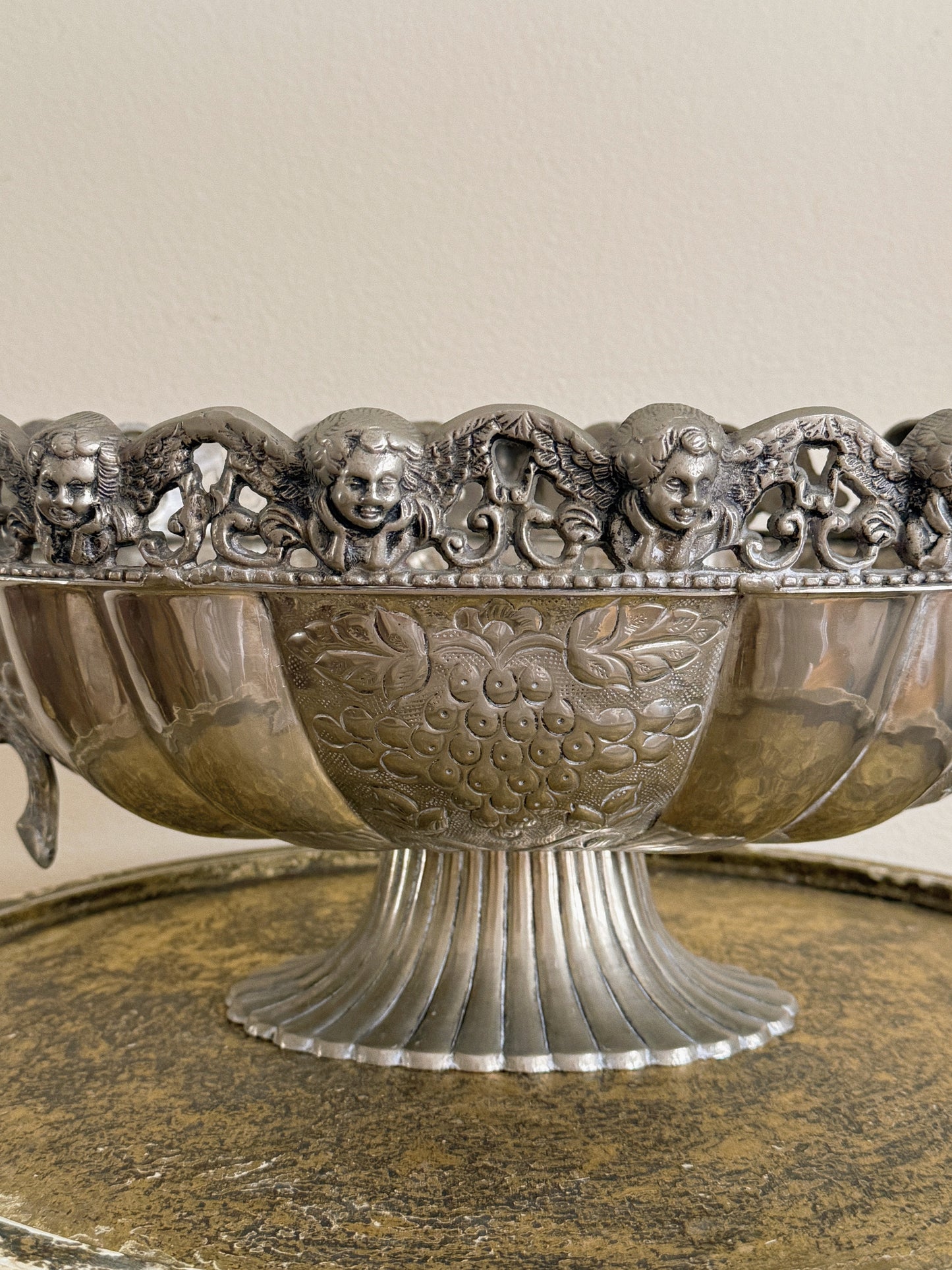 Victorian Style Silver-plated Cherub Pedestal Bowl