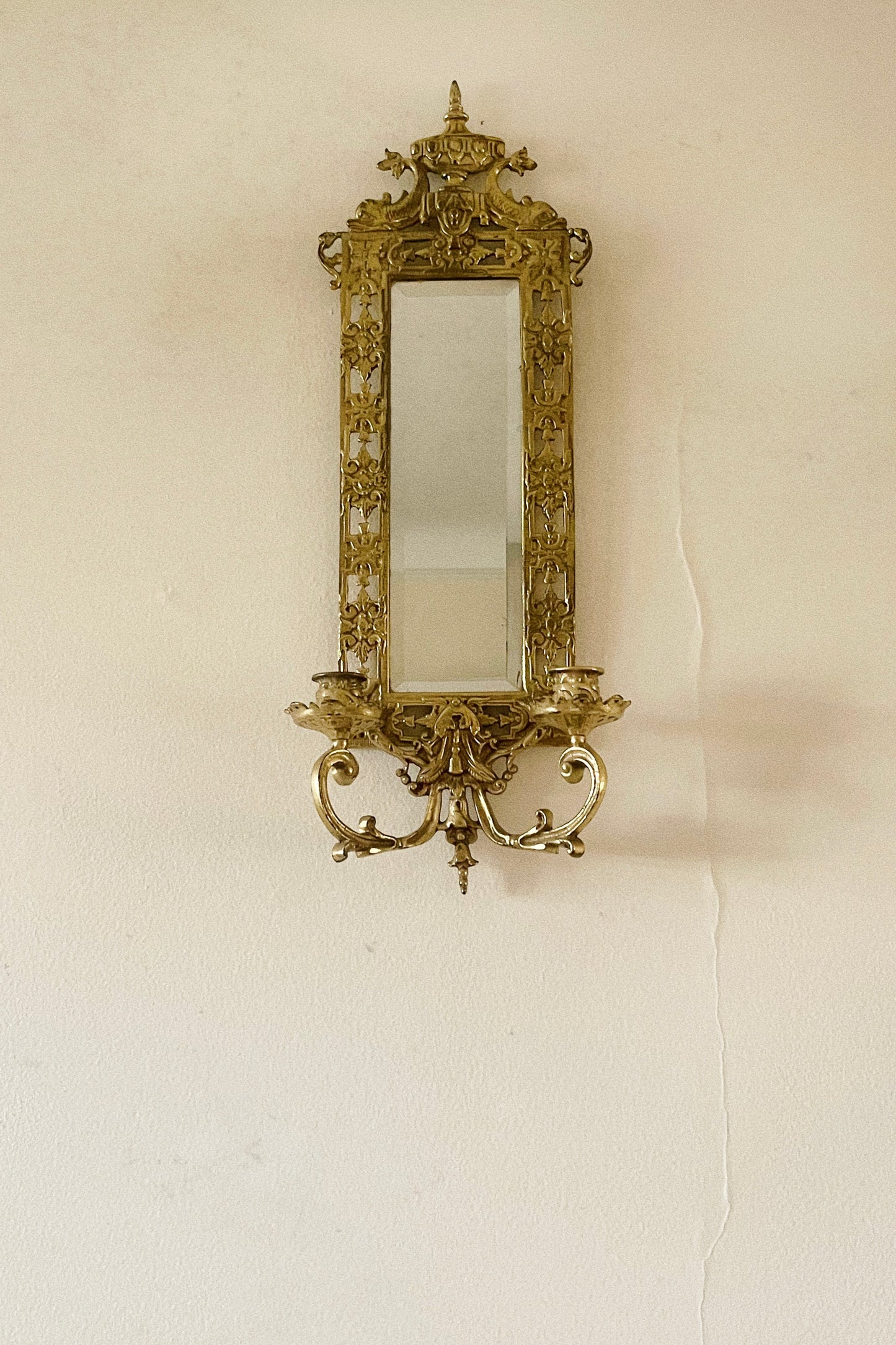 Glo-mar Artworks-NY, Brass and Beveled Mirror Candle Wall Sconce (1930)