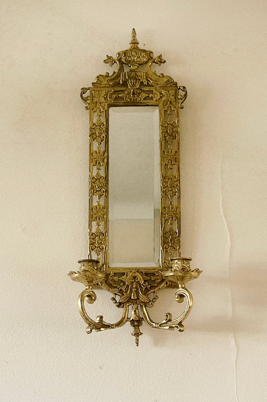 Glo-mar Artworks-NY, Brass and Beveled Mirror Candle Wall Sconce (1930)