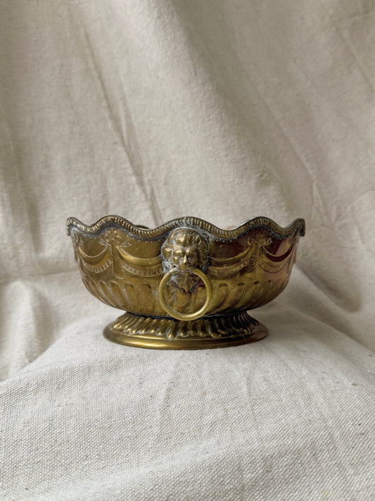 Mottahedeh Brass Lion Head Planter Candle Vessel