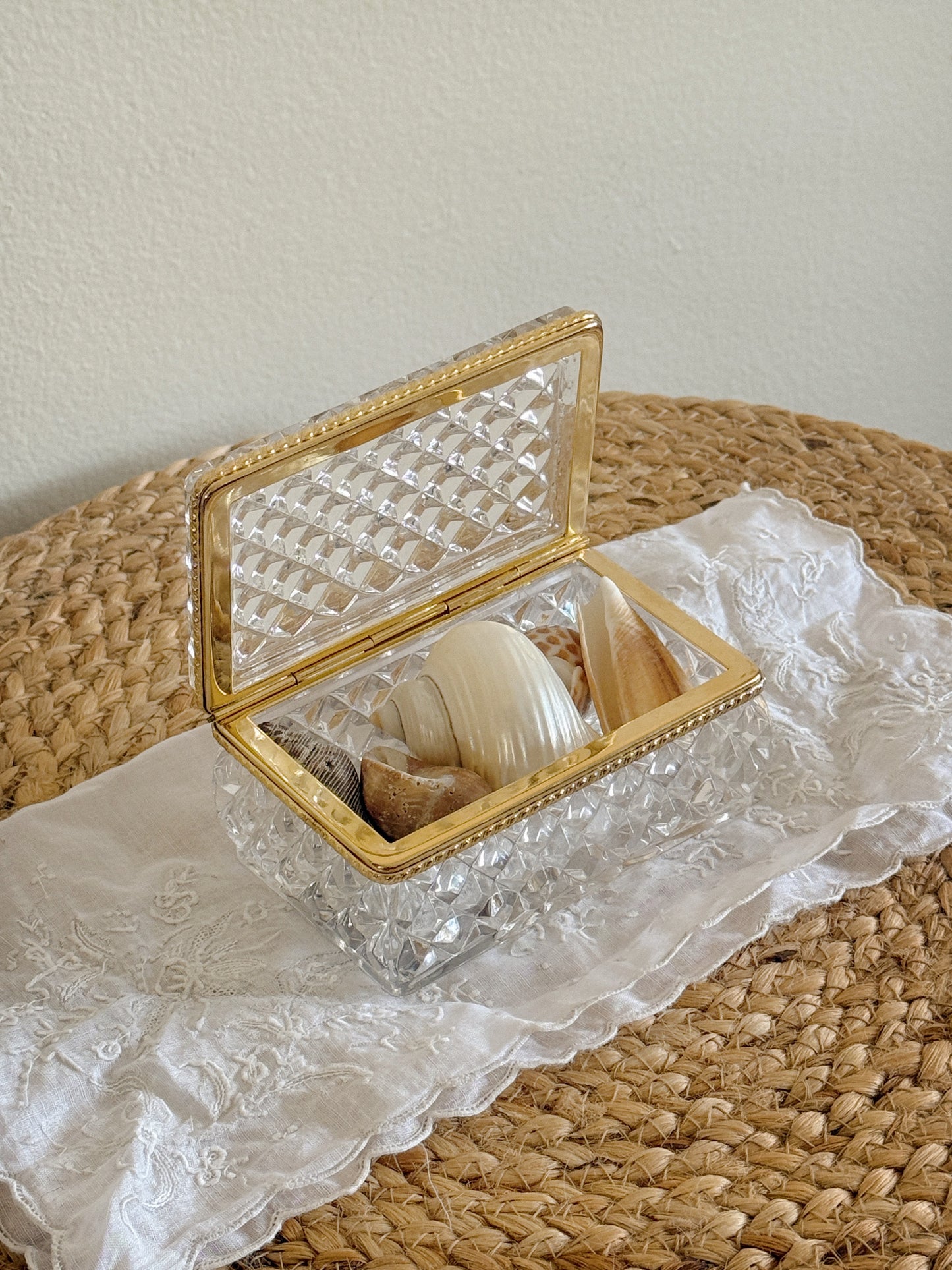 Elegant Antique Crystal Trinket Box, France