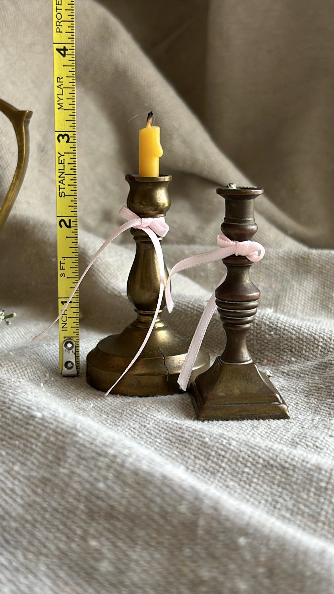 Antique Mismatched Brass Miniature Candlestick Holders – Set of 2