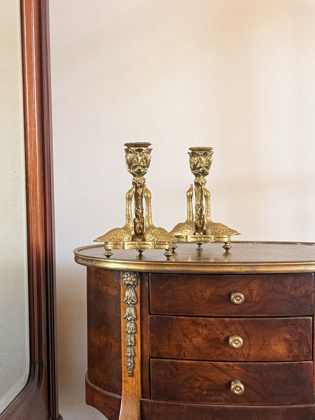 Pair of French Neoclassical Style
Swan Candlestick Holders
Brass