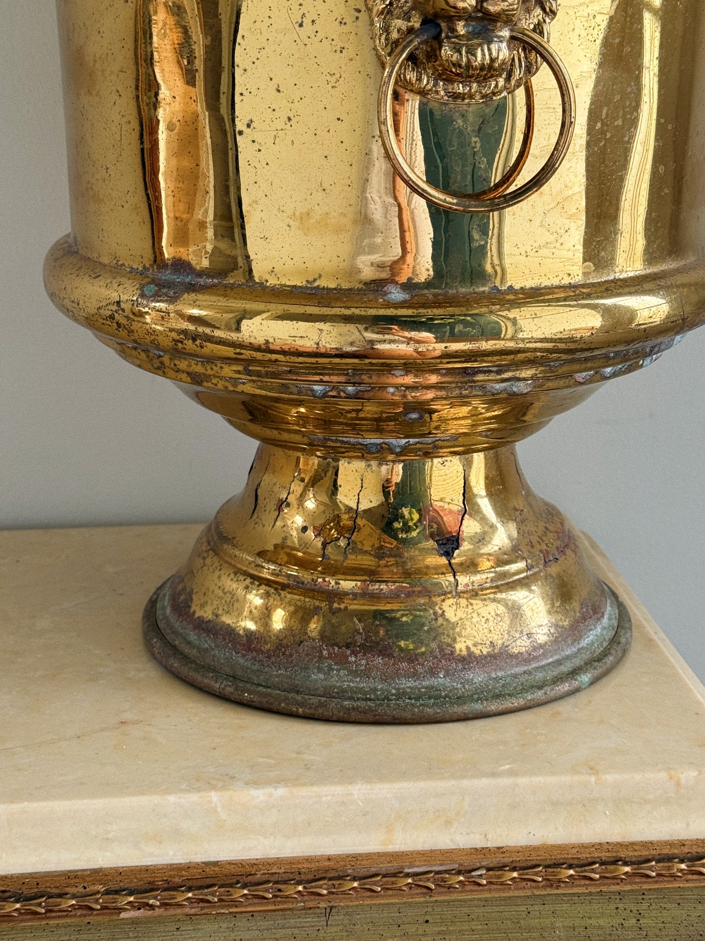 Antique Brass Lion Head Urn