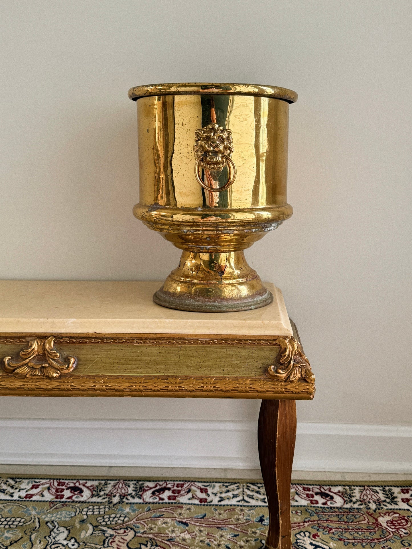 Antique Brass Lion Head Urn