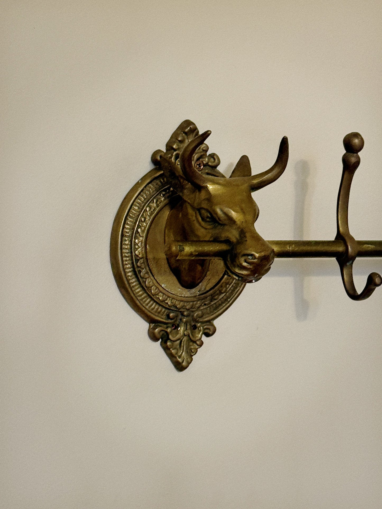 RARE Vintage Brass Bull Coat Rack