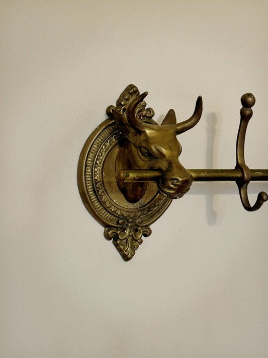 RARE Vintage Brass Bull Coat Rack