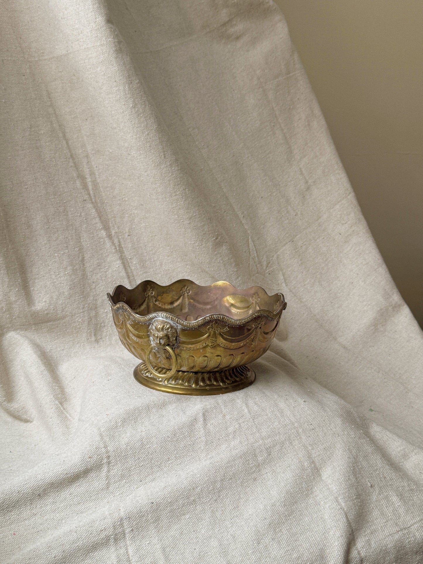 Mottahedeh Brass Lion Head Planter Candle Vessel