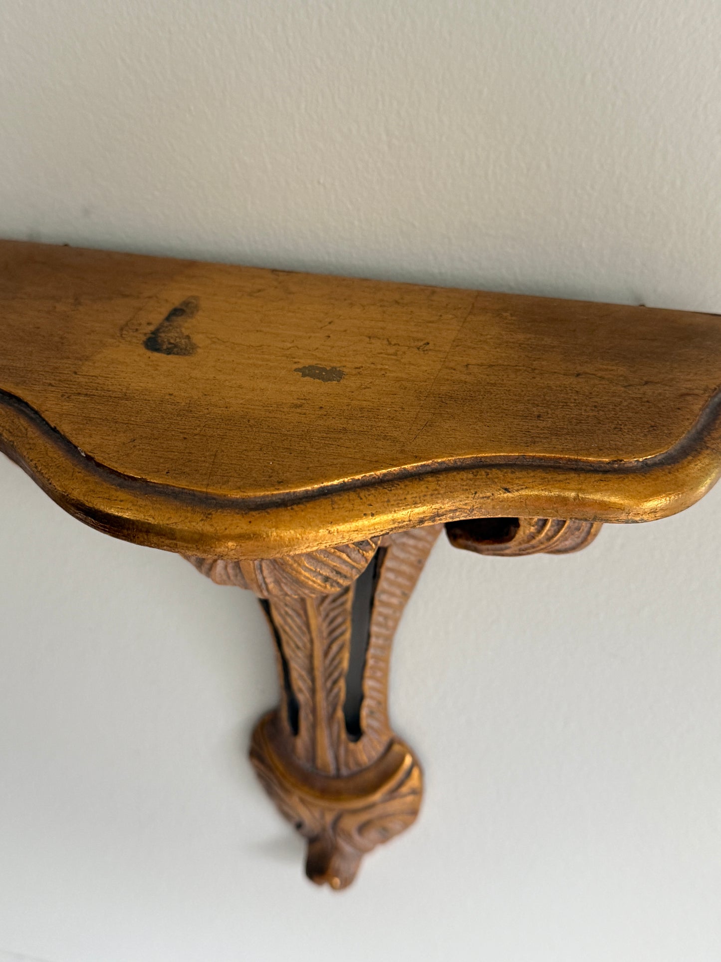 Vintage Florentine Gilt Hand Carved Wall Shelves (2)