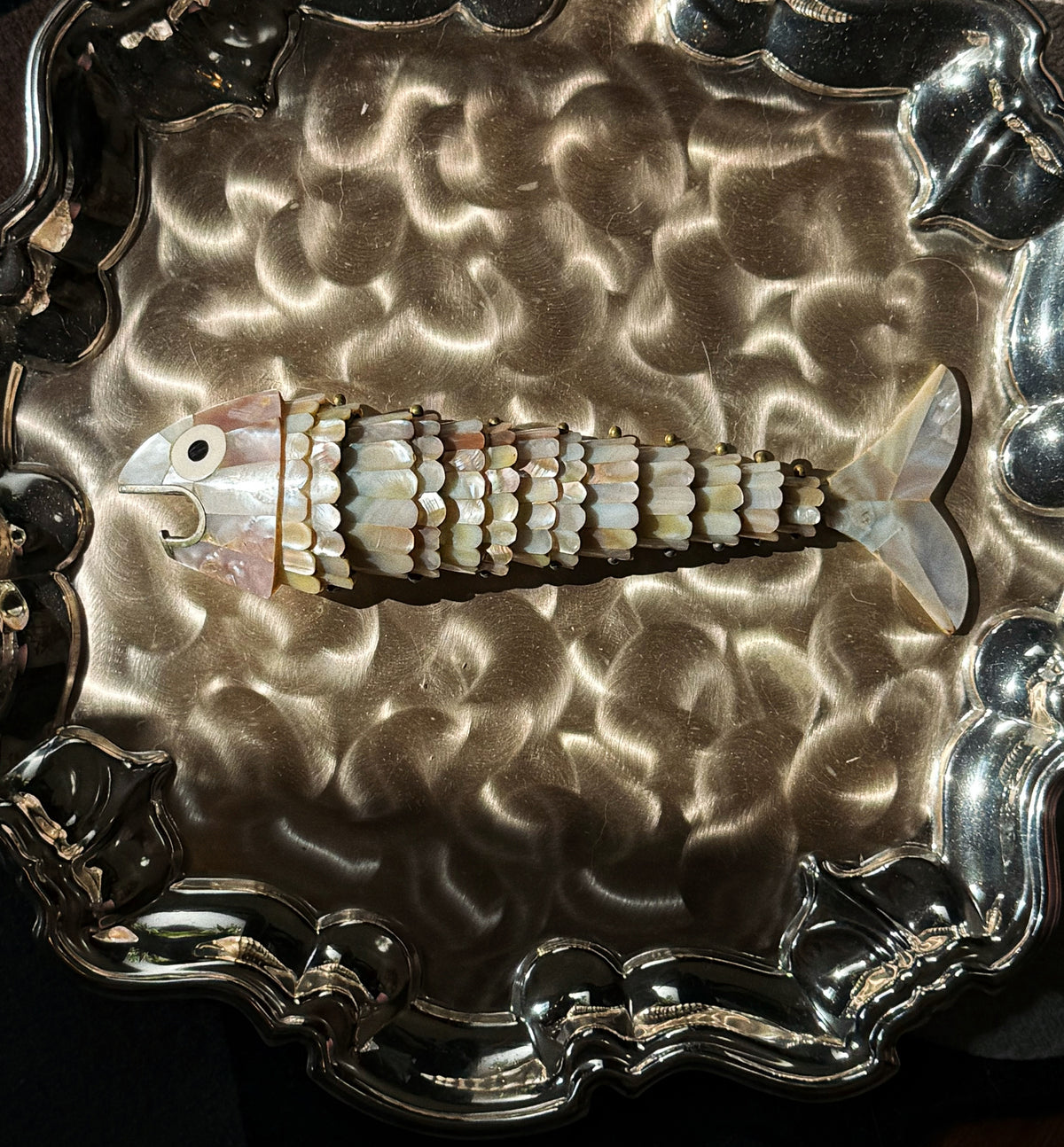 Abalone and Mother of Pearl Articulated Fish Bottle Opener Brass Accents