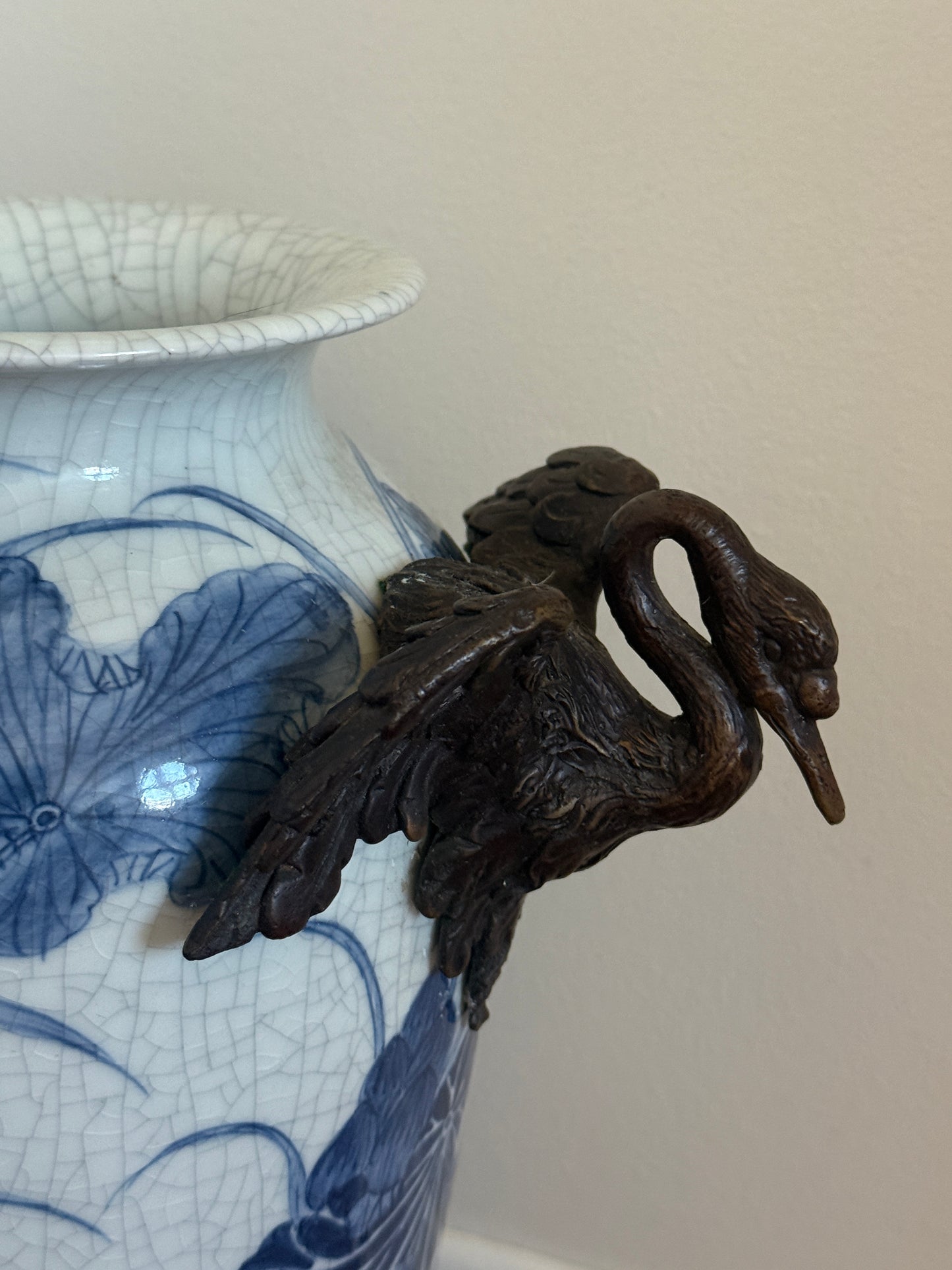 Swan Handle Blue & White Vase