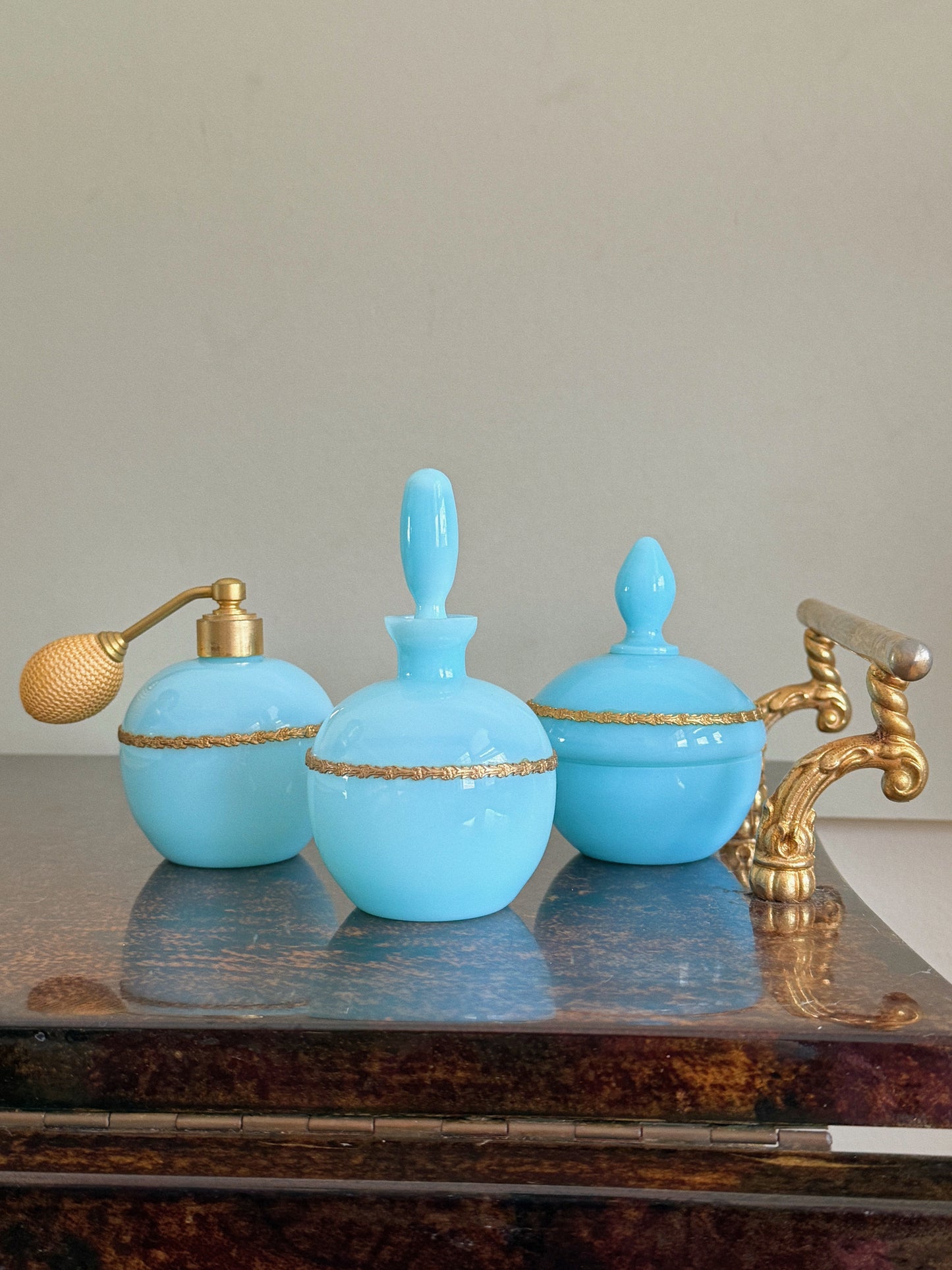 Antique Blue Opaline Gilded Ormolu
Vanity Set (3)