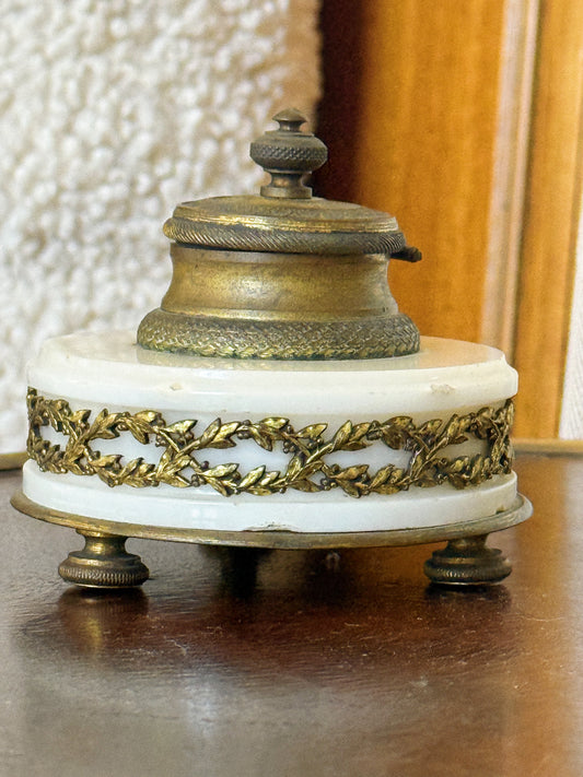 Antique Louis XVI Style Bronze and Marble Inkwell, 19th c