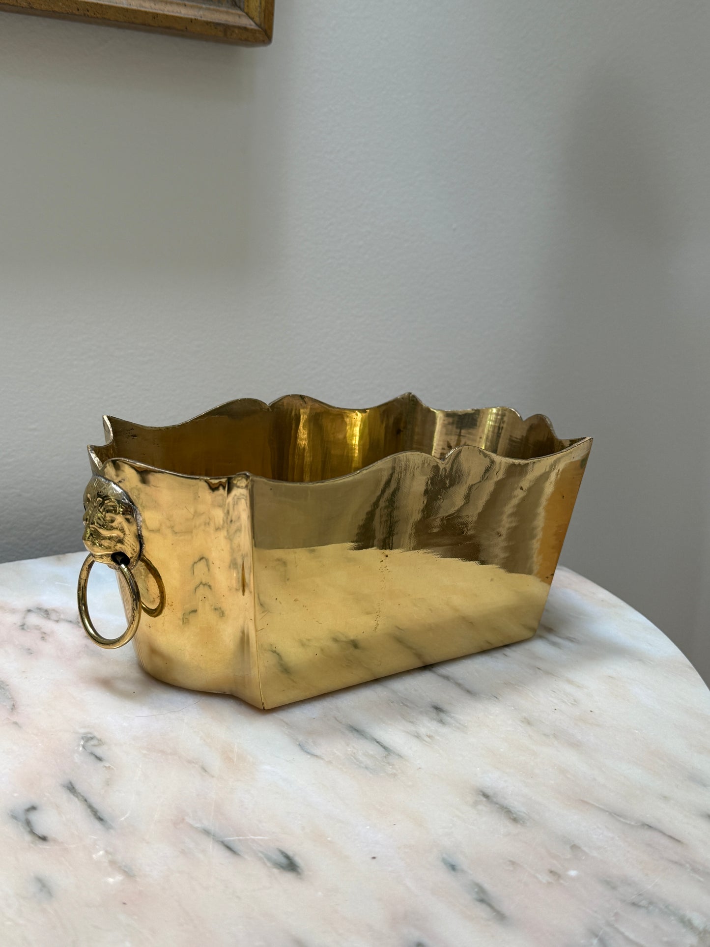 Gold Tone Lionshead Cachepot
