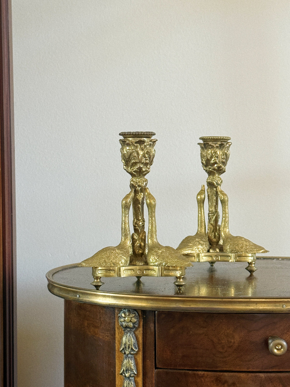 Pair of French Neoclassical Style
Swan Candlestick Holders
Brass