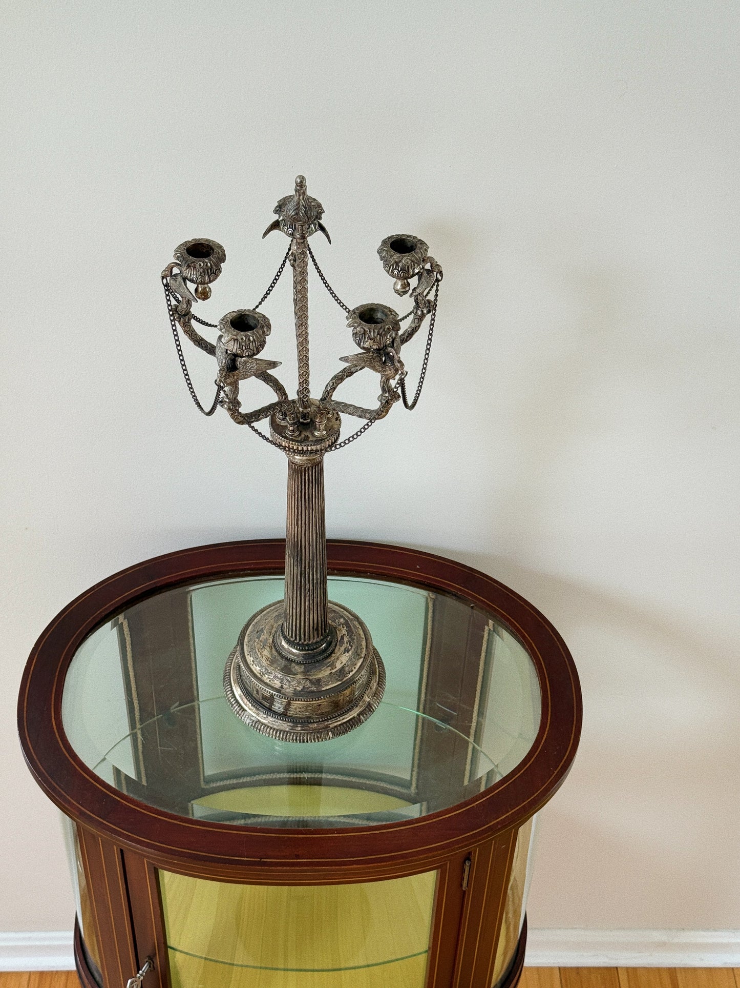 Antique Silver Plated Empire Swan Candelabra