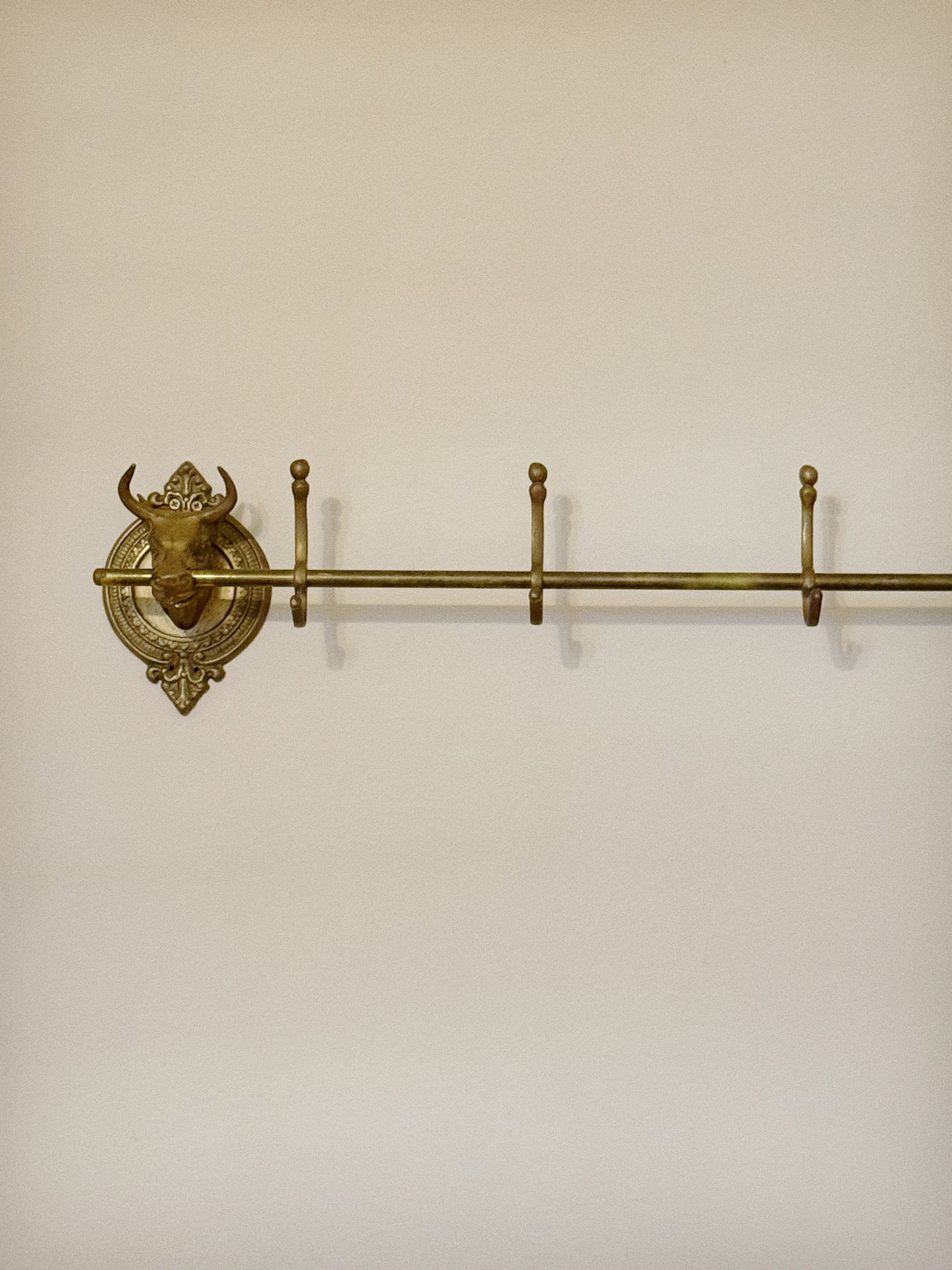 RARE Vintage Brass Bull Coat Rack