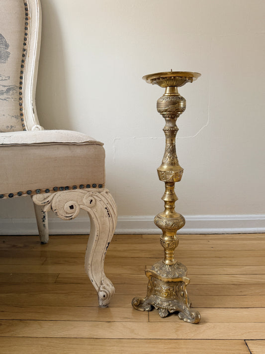 19th-Century French Brass Church Altar Candlestick