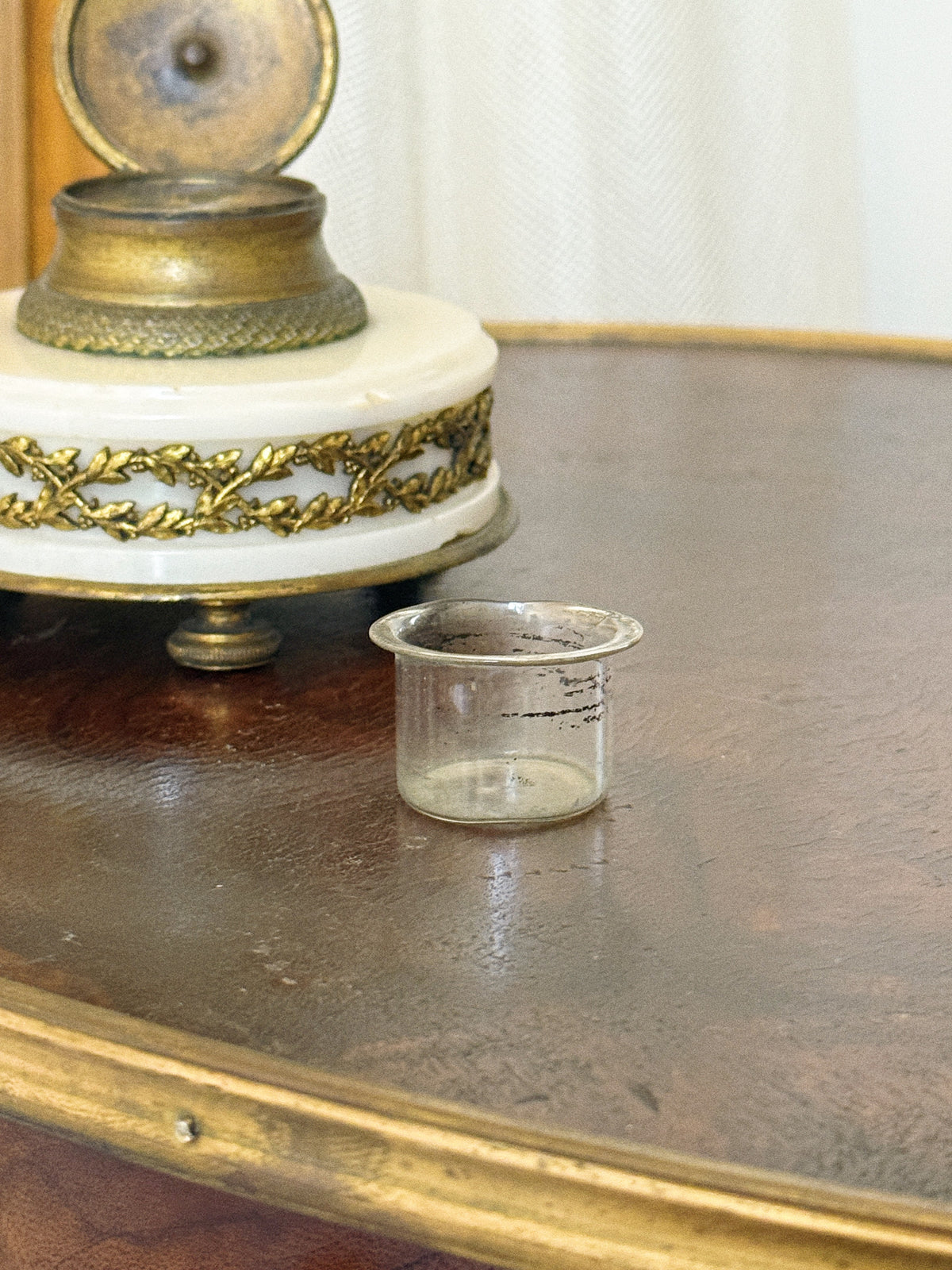 Antique Louis XVI Style Bronze and Marble Inkwell, 19th c