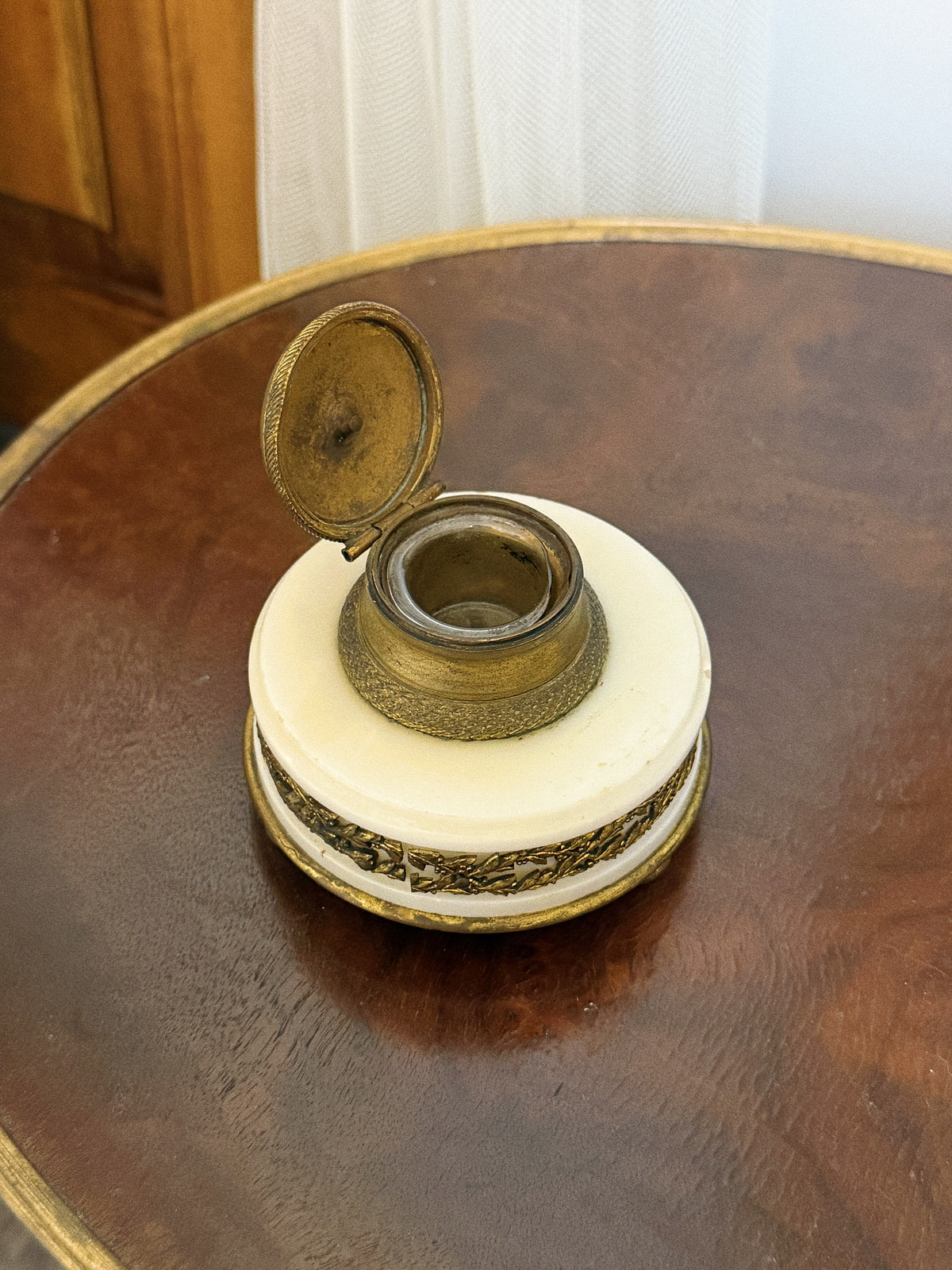 Antique Louis XVI Style Bronze and Marble Inkwell, 19th c