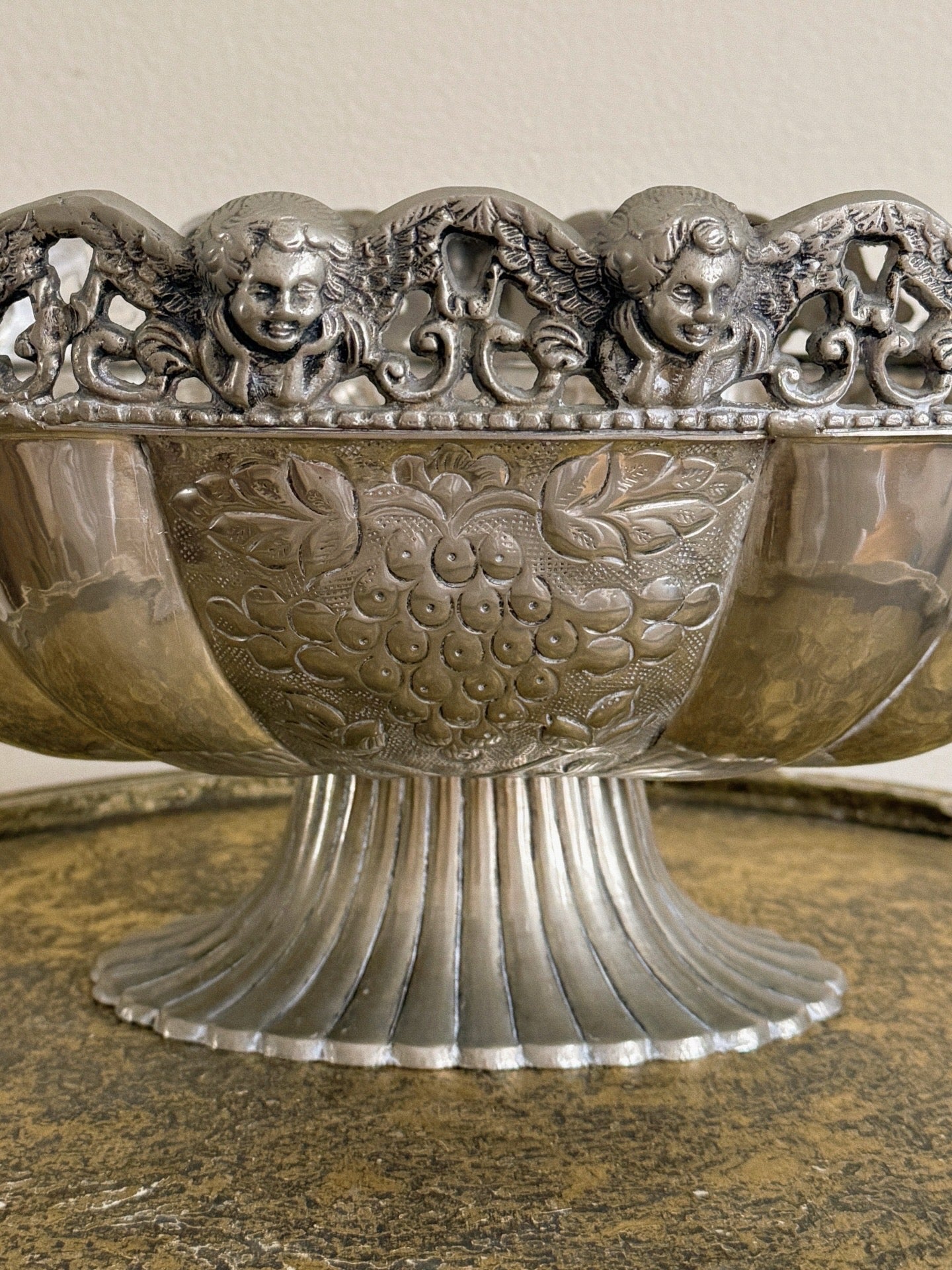 Victorian Style Silver-plated Cherub Pedestal Bowl