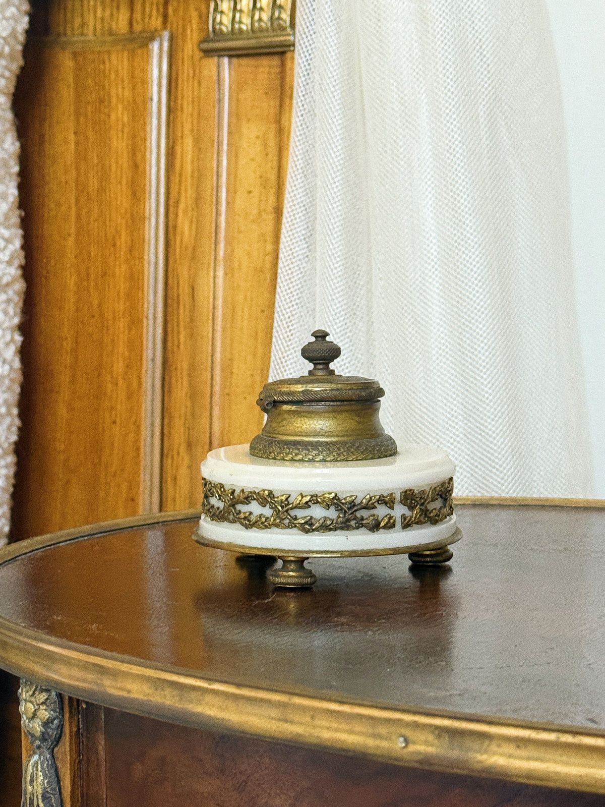 Antique Louis XVI Style Bronze and Marble Inkwell, 19th c