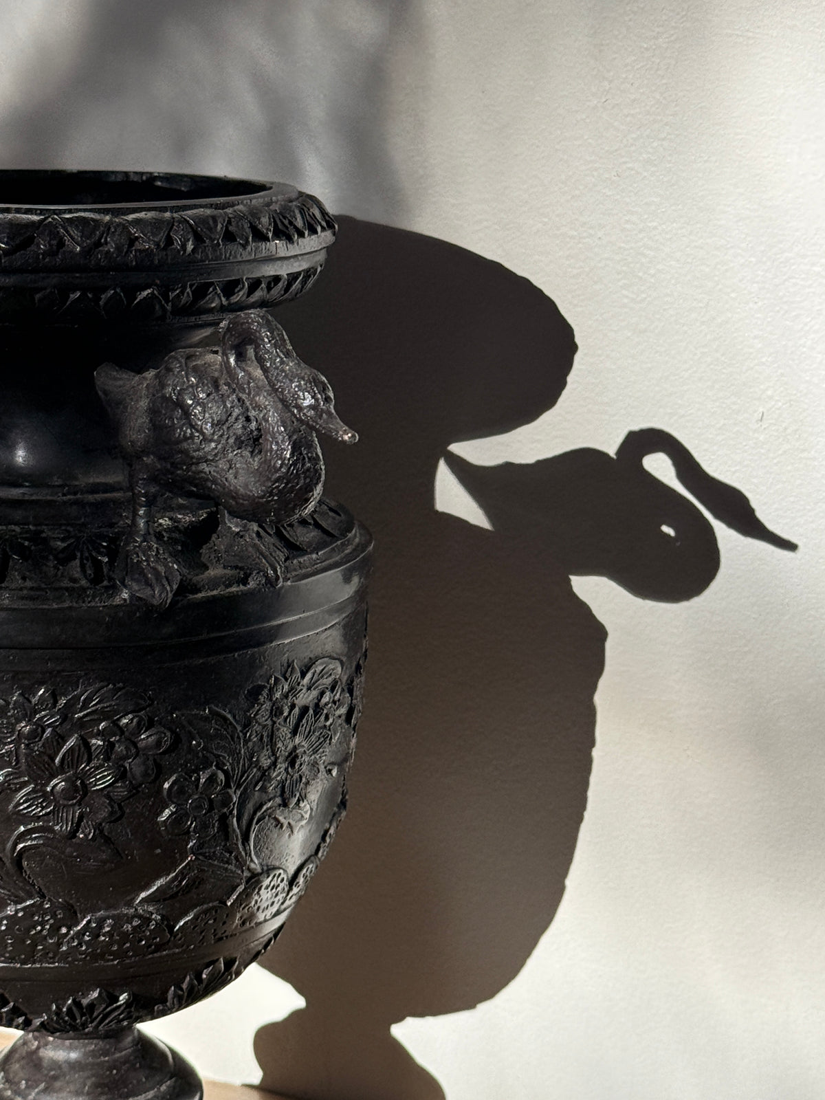 Vintage Solid Bronze Swan Handle Vase