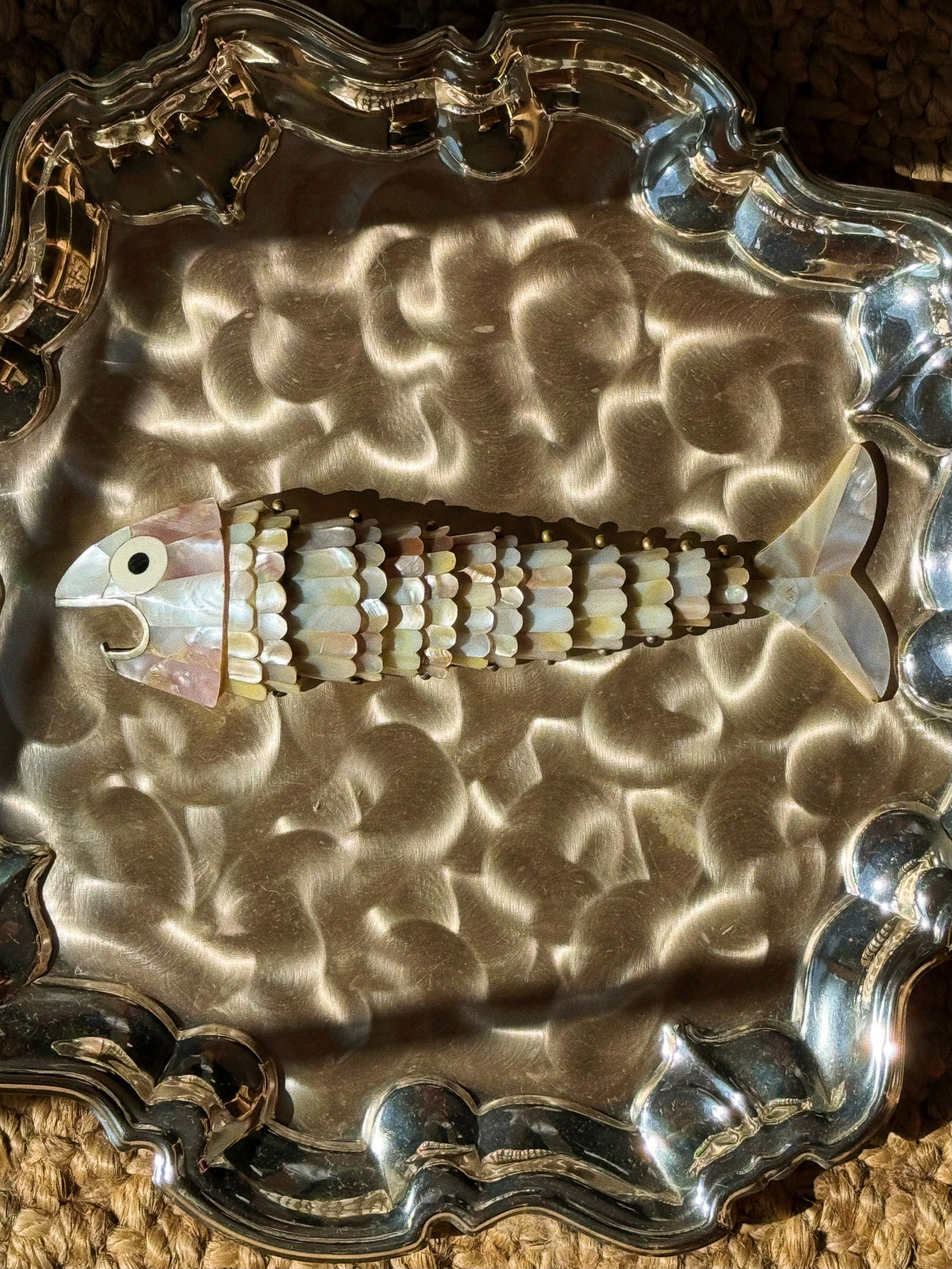 Abalone and Mother of Pearl Articulated Fish Bottle Opener Brass Accents