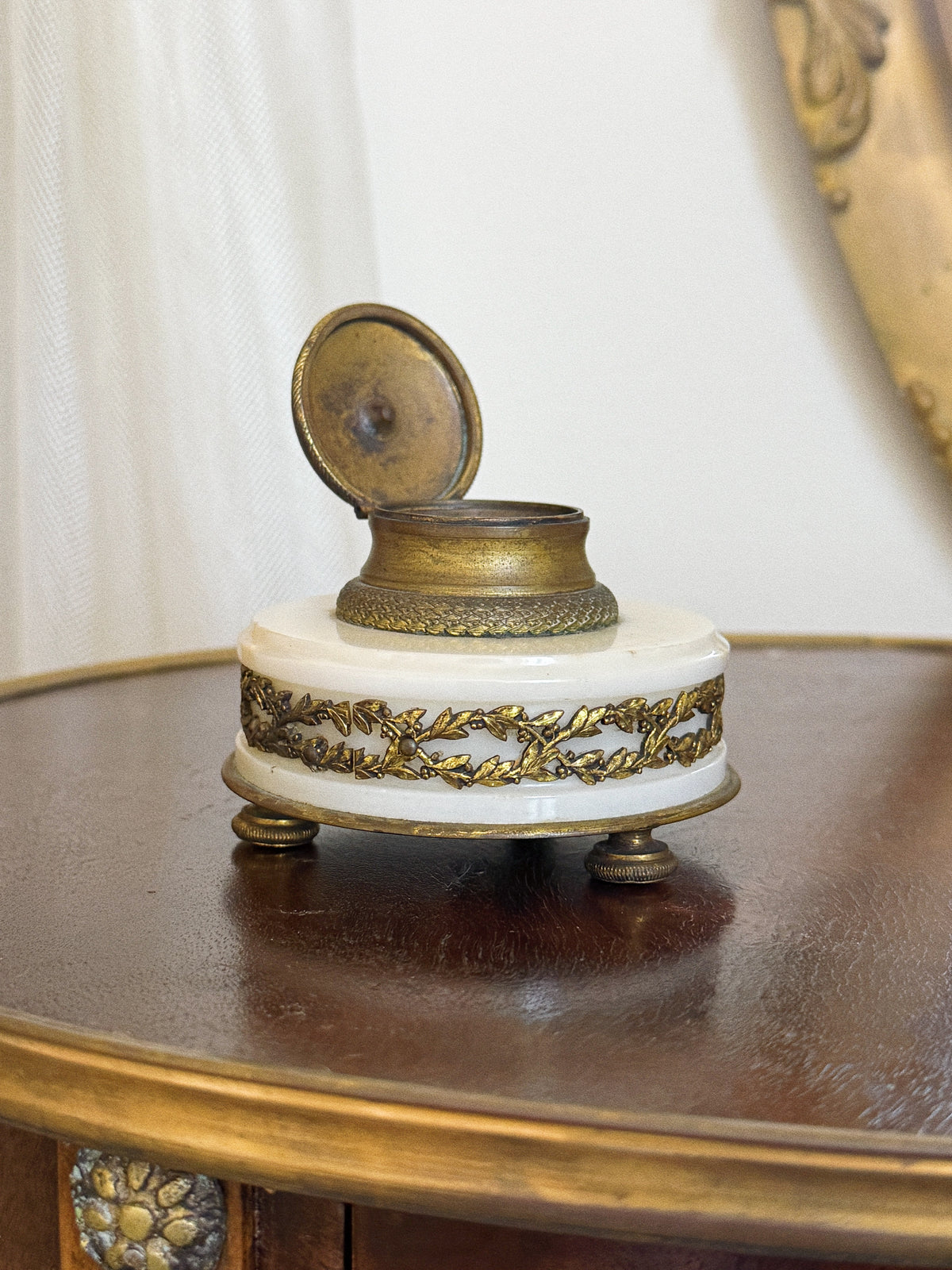 Antique Louis XVI Style Bronze and Marble Inkwell, 19th c