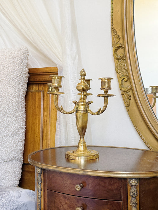 Louis XVI Style Three Arm Brass Candelabra