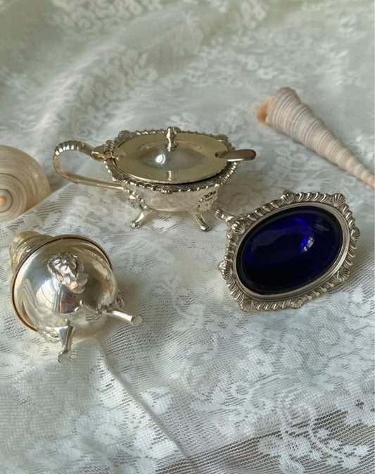 Silver Plated Vintage Salt Cellar Set