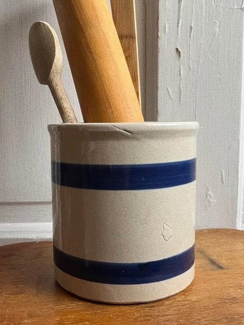 Vintage Stoneware Crock with Blue Stripes, RRP Co. Roseville, Ohio