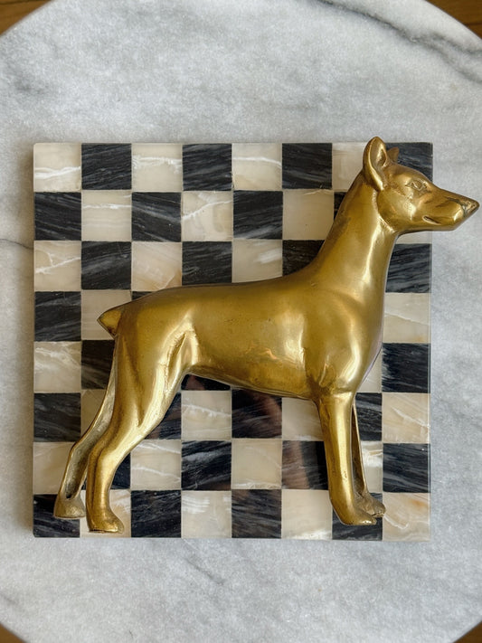 Large Vintage Brass Dog: Doberman Pinscher