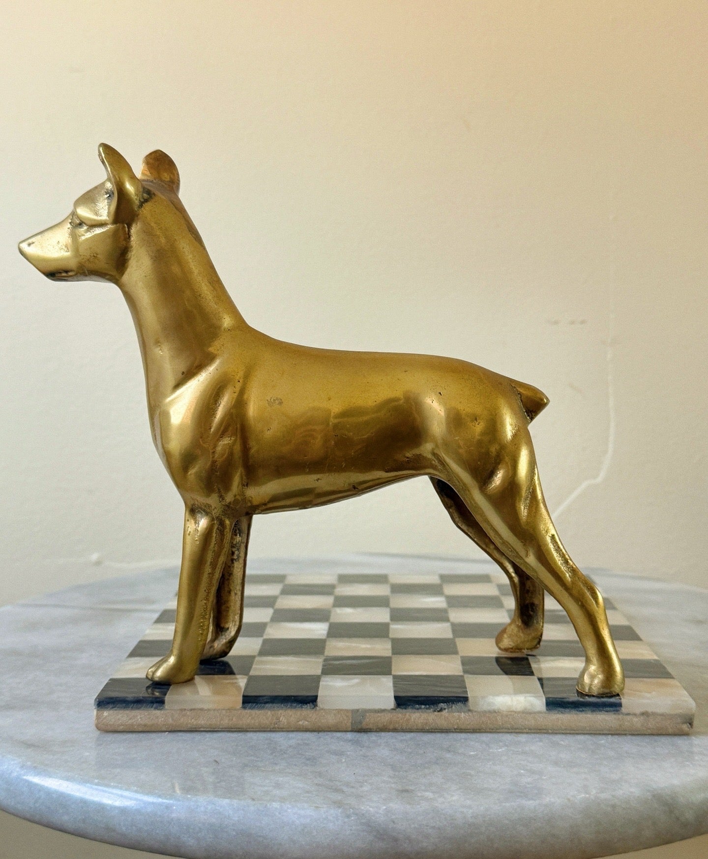 Large Vintage Brass Dog: Doberman Pinscher