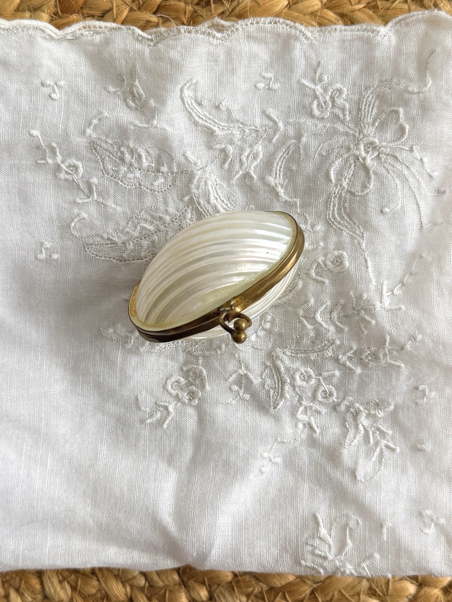 Antique Mother Of Pearl Shell Trinket Box