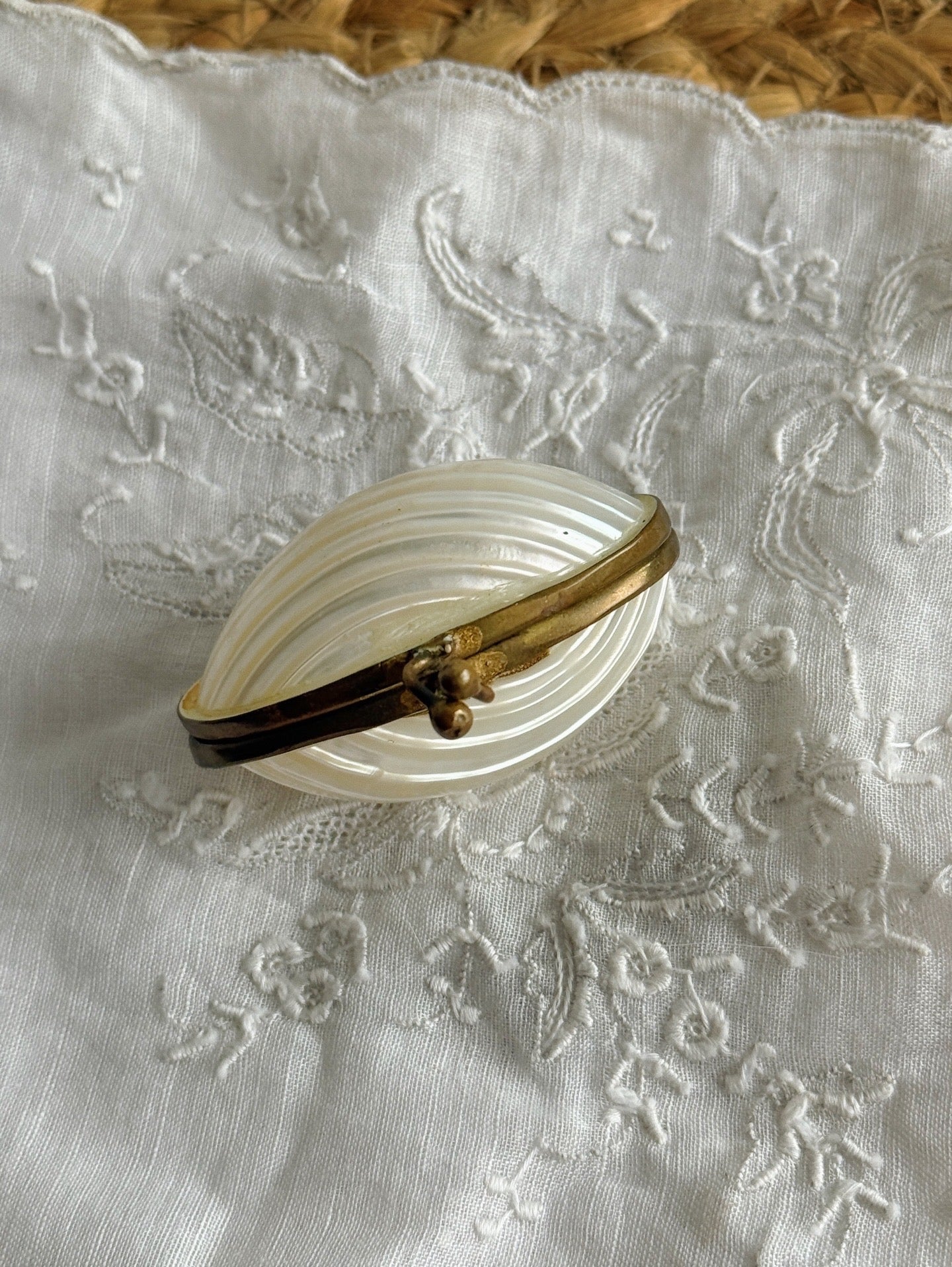 Antique Mother Of Pearl Shell Trinket Box
