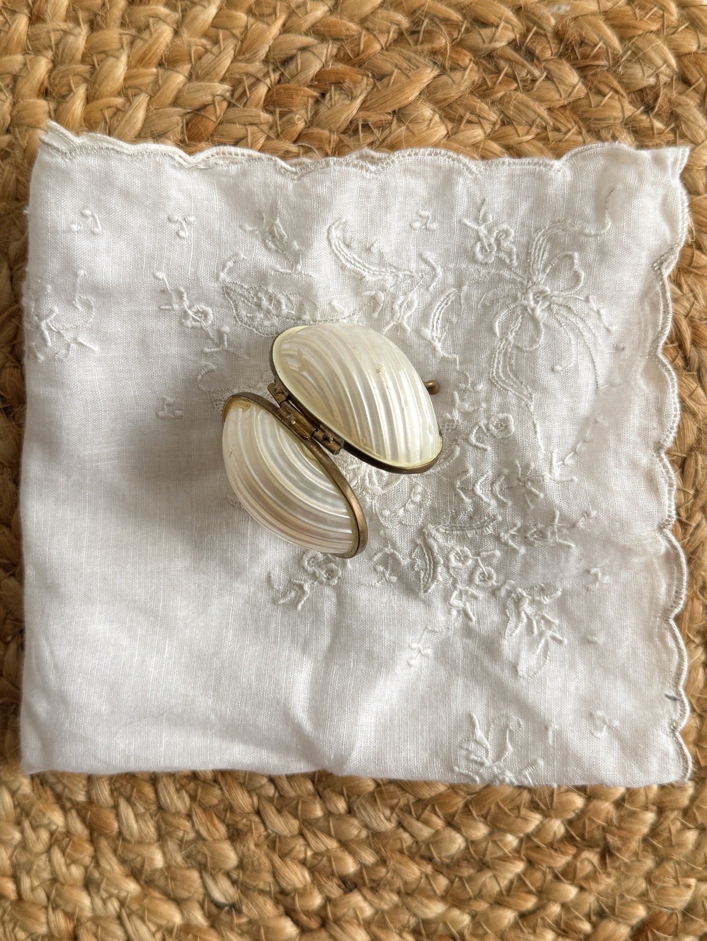 Antique Mother Of Pearl Shell Trinket Box